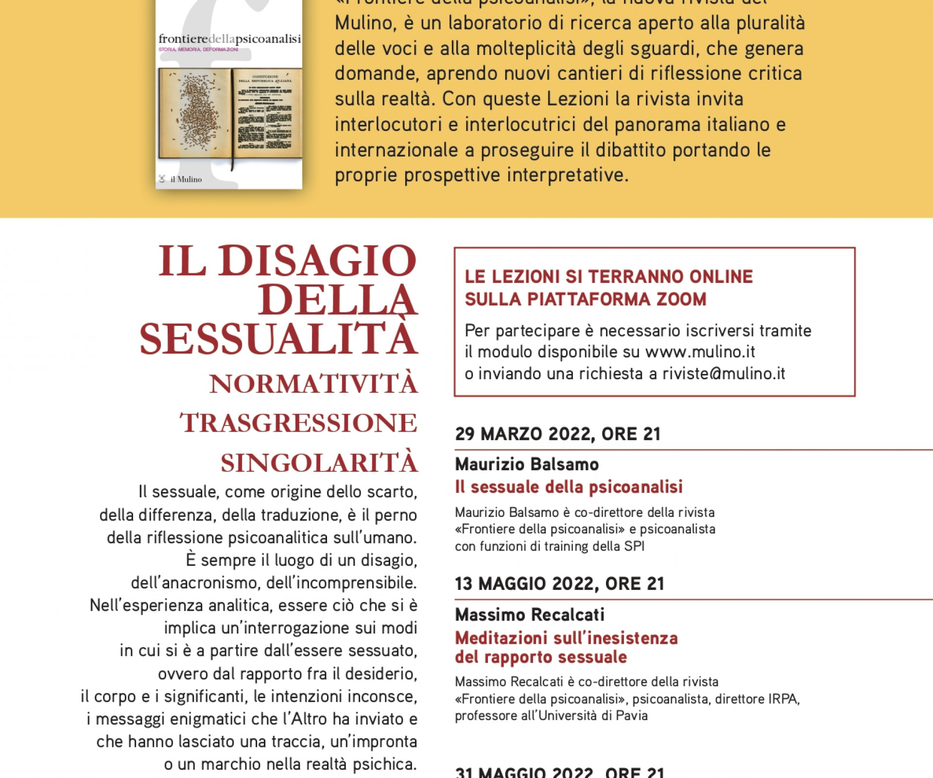 "Meditazioni sull'inesistenza del rapporto sessuale" con Massimo Recalcati  - 13 MAGGIO 2022, ORE 21